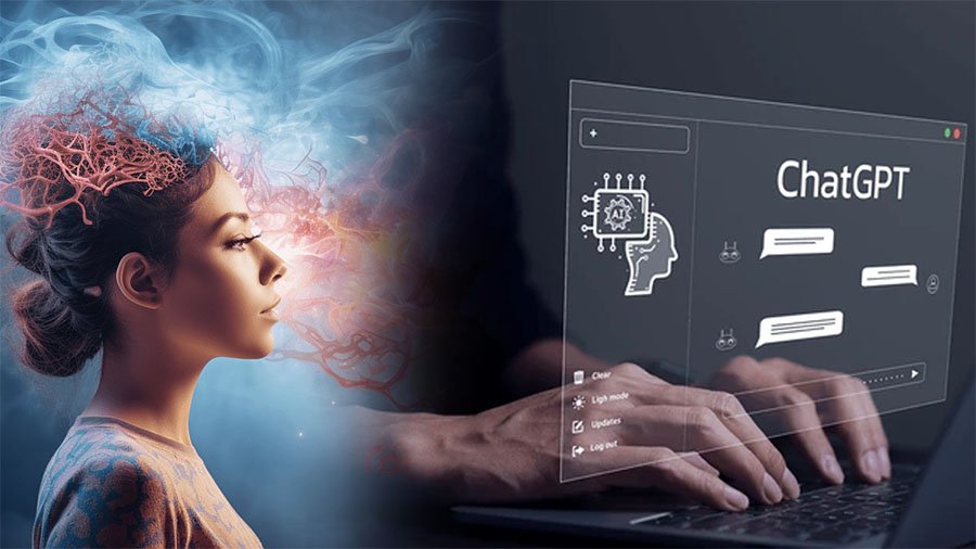 Conceptual image representing AI chatbot and mental health impact