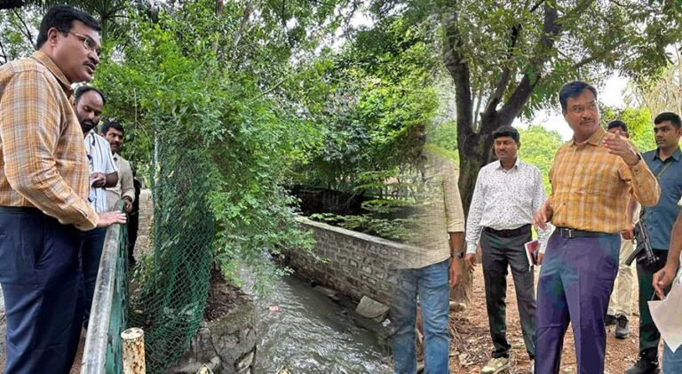 Flooded street in Ameerpet with stormwater drains and ongoing flood management efforts by HYDRAA