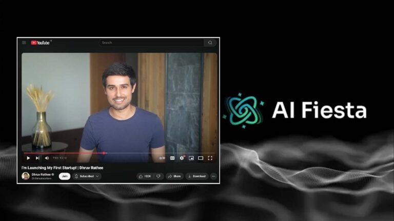 AI Fiesta logo with icons of ChatGPT, Gemini, Grok, and Dhruv Rathee illustrating India’s new AI subscription platform.