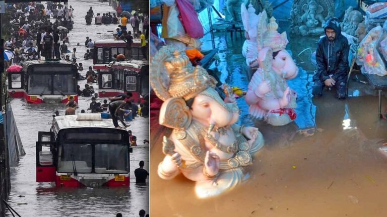 Trains halted and streets underwater in Mumbai due to heavy monsoon rains and flooding.