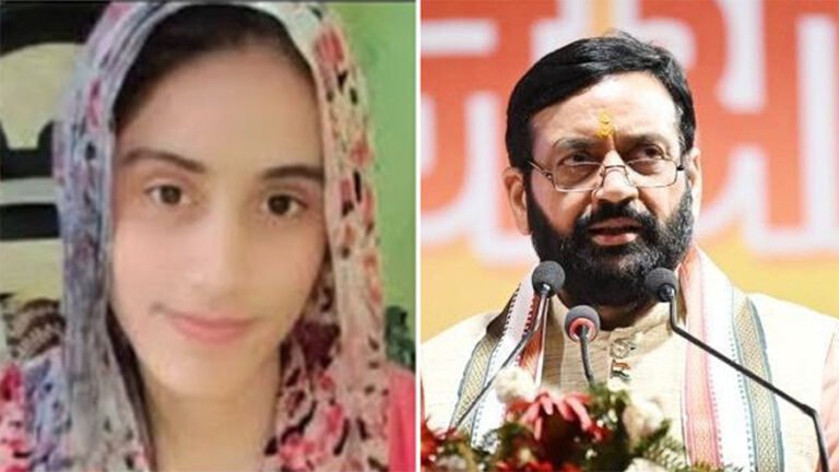 Side-by-side images of Haryana Chief Minister Nayab Singh Saini and teacher Manisha related to the Bhiwani death investigation.