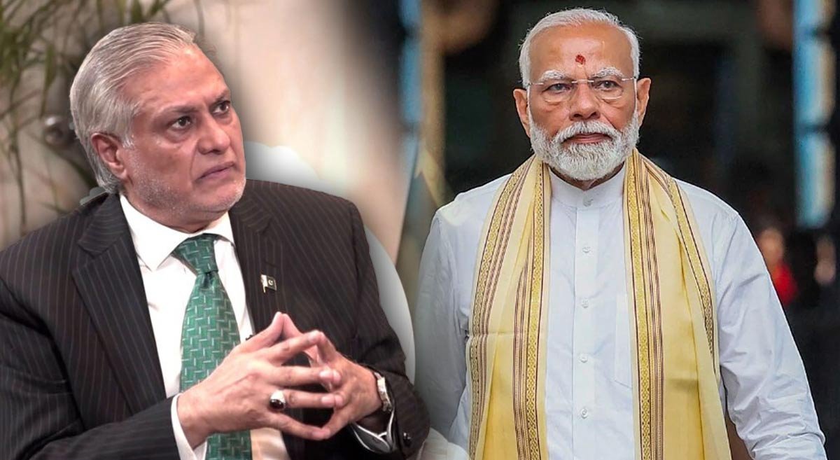 Pakistan Foreign Minister Ishaq Dar addressing media in Islamabad