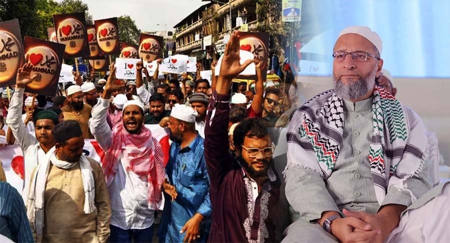 AIMIM chief Asaduddin Owaisi speaks to reporters in Bihar, defends ‘I Love Muhammad’ posters.