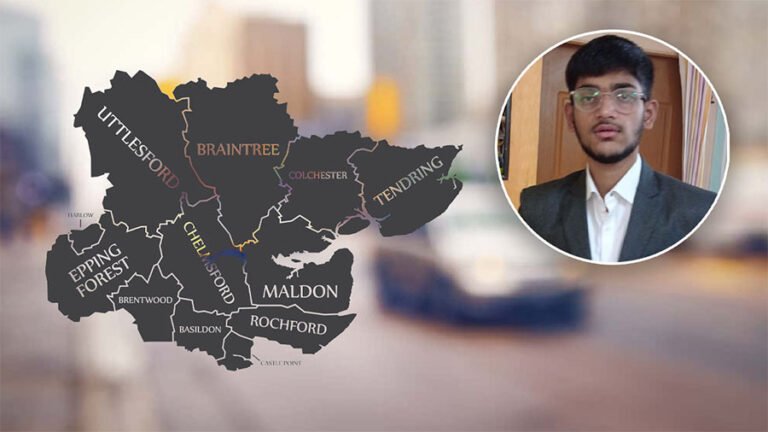 Rishiteja Rapolu’s file photo with Essex city map representing UK road accident