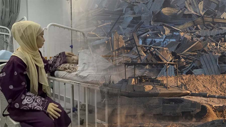 Bombed buildings and smoke rising in Gaza City amid Israeli military offensive