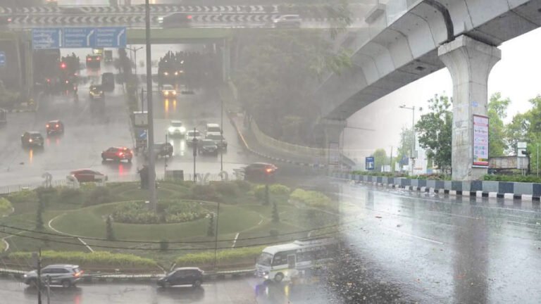 Dark clouds and lightning striking in Hyderabad during thundershowers