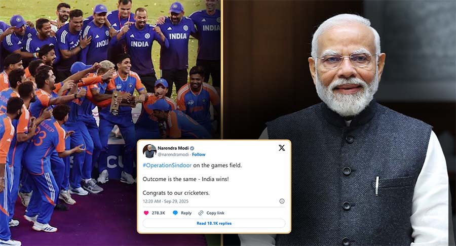 Prime Minister Narendra Modi congratulates Team India after Asia Cup 2025 victory over Pakistan.