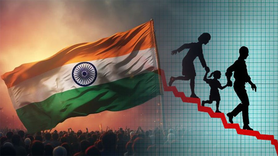 Graph showing India’s fertility rate trends with rural and urban comparisons