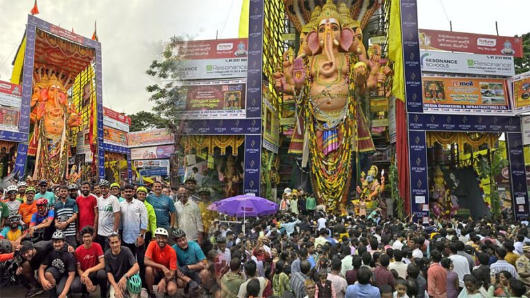 Khairatabad Ganesh idol during Shobha Yatra procession in Hyderabad