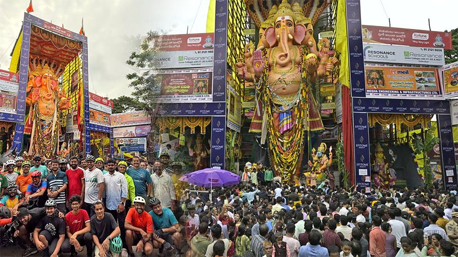 Khairatabad Ganesh idol during Shobha Yatra procession in Hyderabad