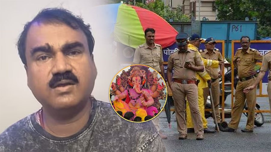 Representation image showing the arrested man, police personnel, and Ganesh idol related to Mumbai bomb threat