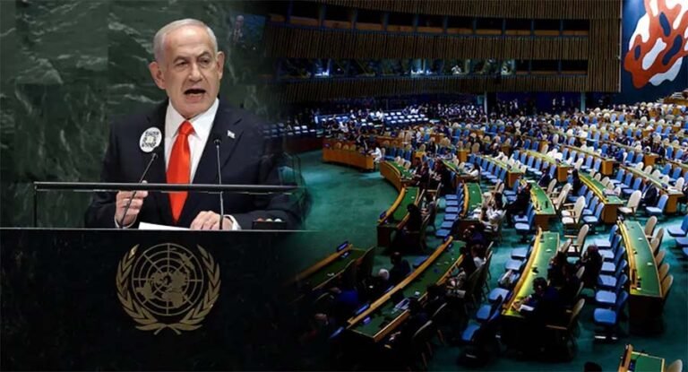 Israeli PM Benjamin Netanyahu addresses UNGA as diplomats walk out in protest.