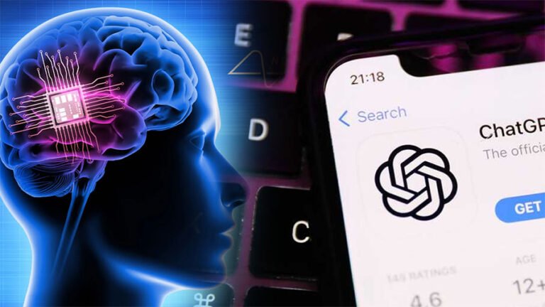 Semiconductor chip close-up with AI and OpenAI related imagery