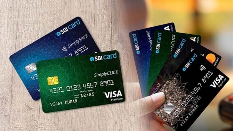 SBI credit card in hand with digital icons representing payments and rewards