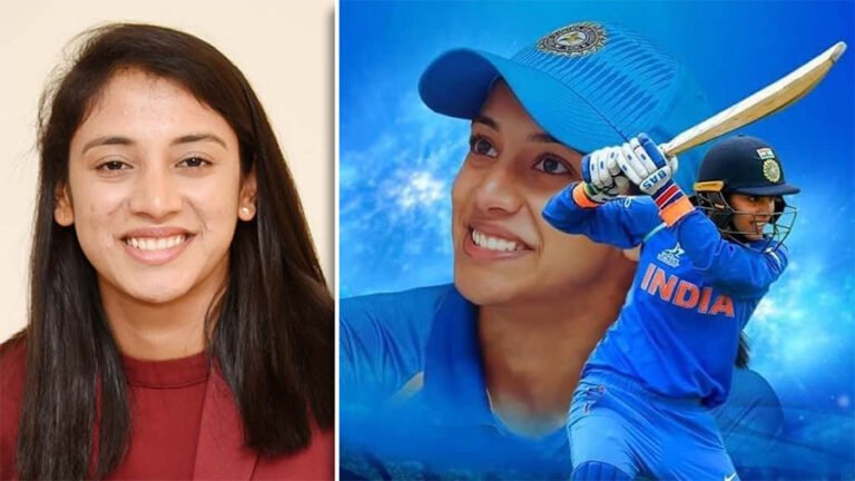 Smriti Mandhana celebrating a century in women’s ODI cricket