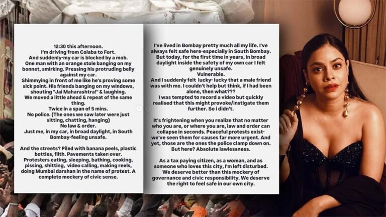Actress Sumona Chakravarti with screenshots of her Instagram stories about being mobbed during Maratha quota protests