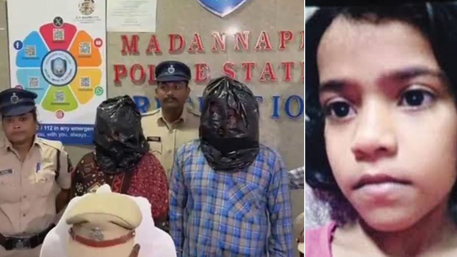 Photo of 7-year-old Samia and her accused uncle and aunt arrested by Hyderabad Police in Yaqutpura murder case
