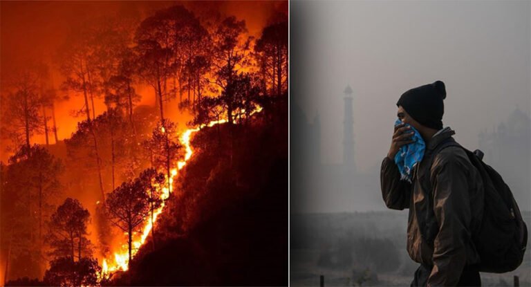 Wildfire smoke causing heavy air pollution over farmlands in Uttar Pradesh India