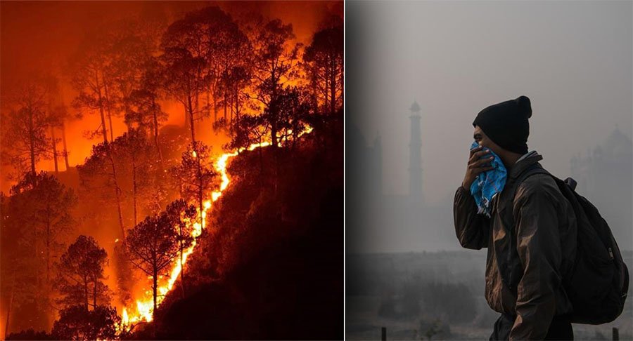 Wildfire smoke causing heavy air pollution over farmlands in Uttar Pradesh India