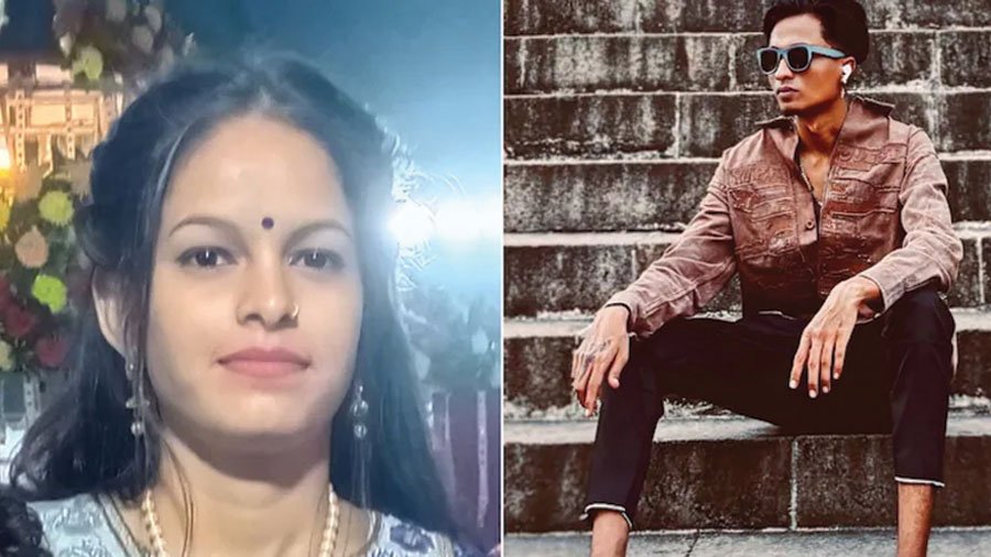 Police outside a residential house in Bhavnagar after a murder incident