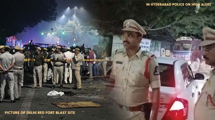 Hyderabad police conduct security checks after Red Fort blast in New Delhi.