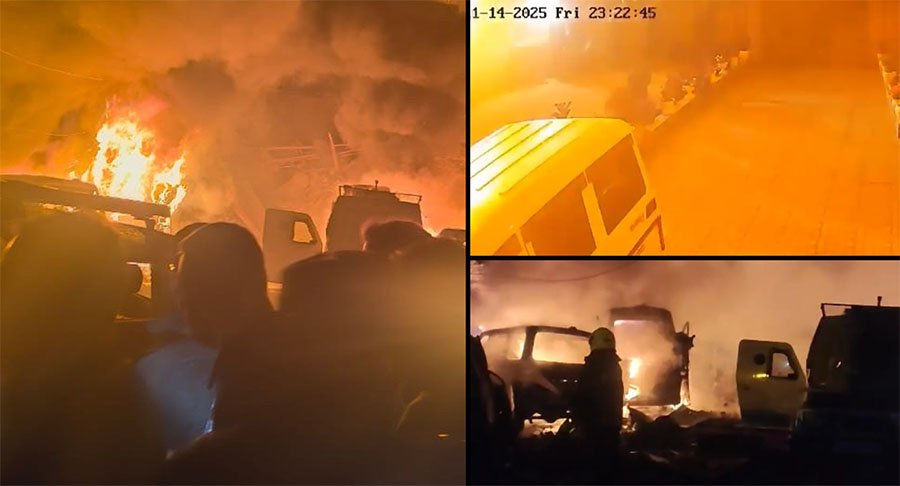 Smoke and flames rising from Nowgam police station after a major explosion in Srinagar.