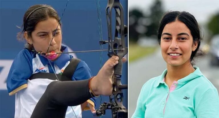 Sheetal Devi, armless Indian para-archer, celebrates after qualifying for the able-bodied Indian archery team.