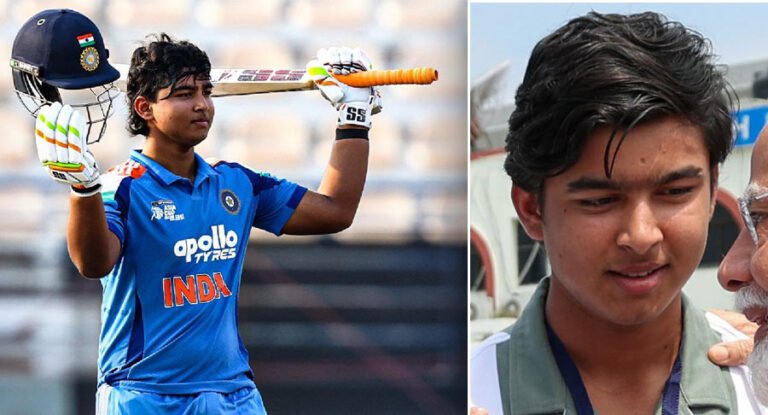 Young Indian cricketer celebrating after scoring a T20 century