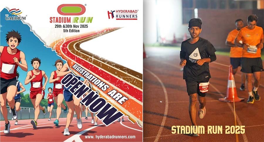 Crowd cheering runners at Gadim Stadium Run 2025