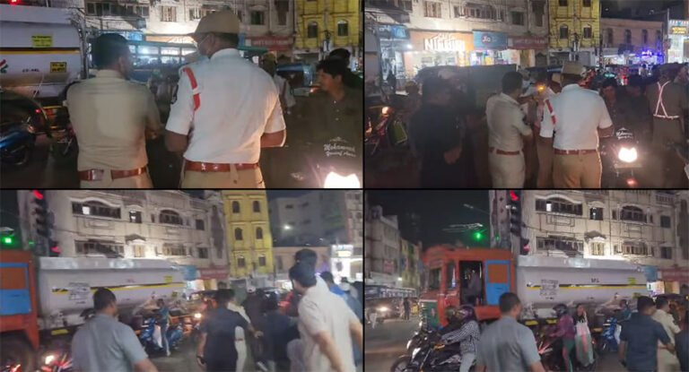 Hyderabad South Zone police checking vehicles at Shah Ali Banda junction