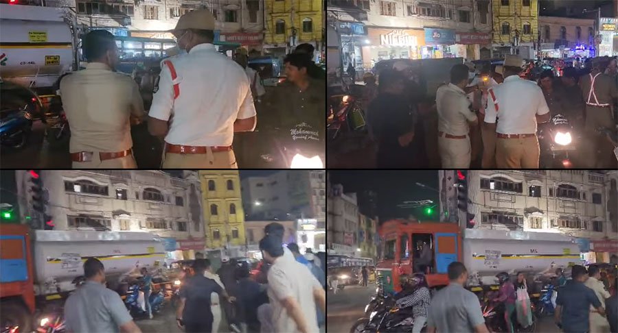 Hyderabad South Zone police checking vehicles at Shah Ali Banda junction