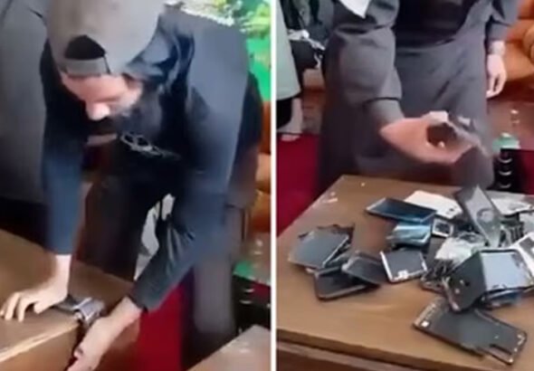 Taliban officials in Afghanistan reportedly destroying smartphones after a new ban on smartphone use among government officials and members.
