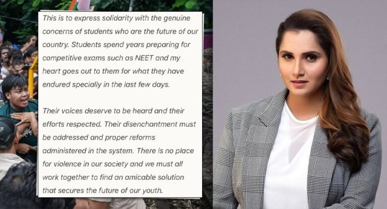 Sania Mirza supports students' protest and calls for peaceful education reforms.