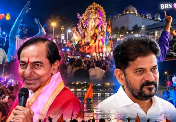 Political campaign songs played during Ganesh immersion processions in Hyderabad.