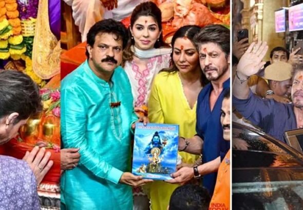 Shah Rukh Khan visits Lalbaugcha Raja with Gauri Khan and Suhana Khan